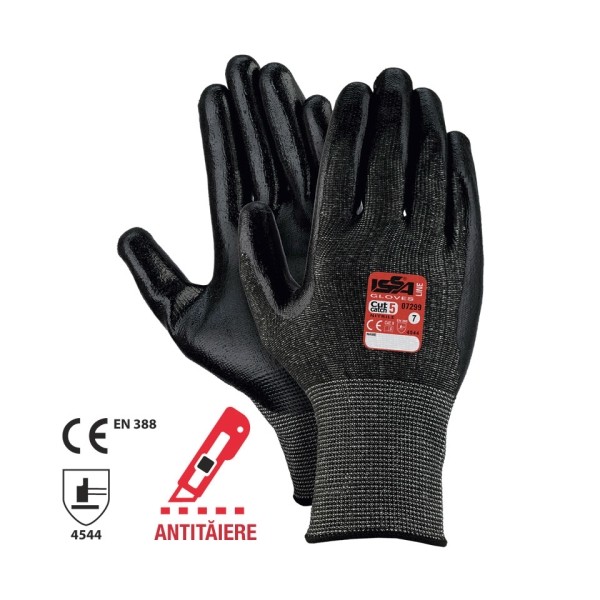Manusi antitaiere din HDPE, cu strat de nitril in palma si pe degete